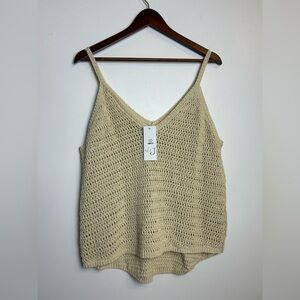 NWT Tula J Leylanie Sweater Tank Women Sz M Crochet Knit Tan V-Neck minimalist